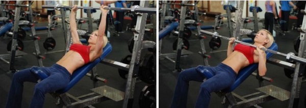 Entrenamiento de los músculos pectorales en el gimnasio para niñas para peso, para adelgazar.