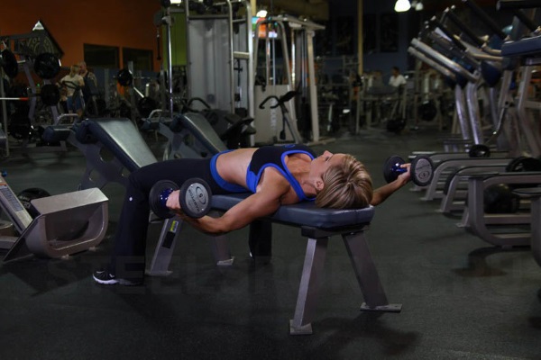 Entrenamiento de los músculos pectorales en el gimnasio para niñas para peso, para adelgazar.